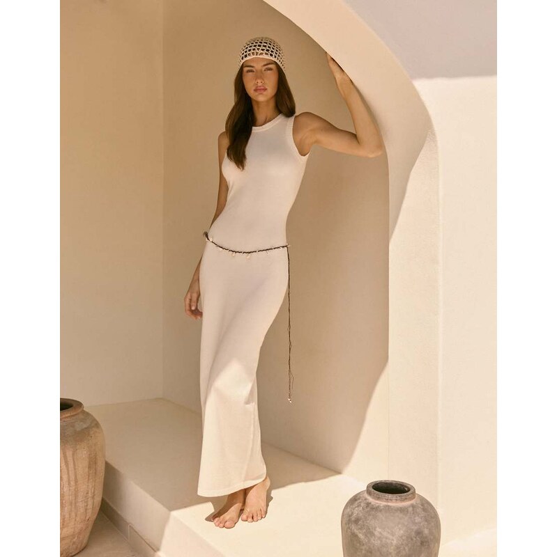 4th & Reckless knitted open back maxi beach dress in beige