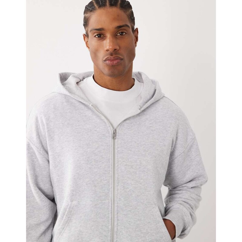 Cotton On zip up hoodie in washed grey marle