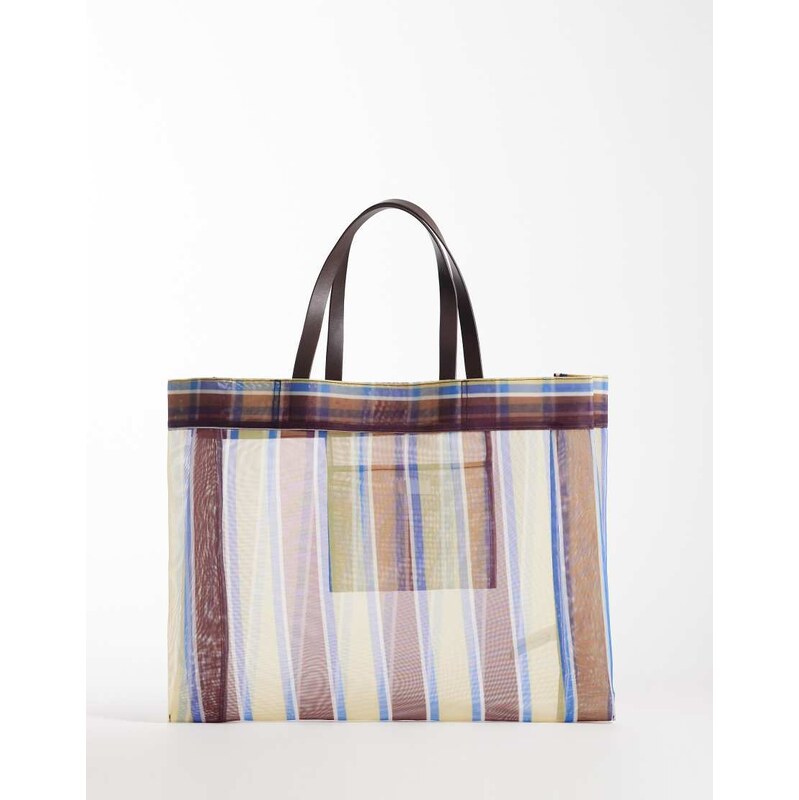 ARKET mesh beach tote bag in yellow stripe