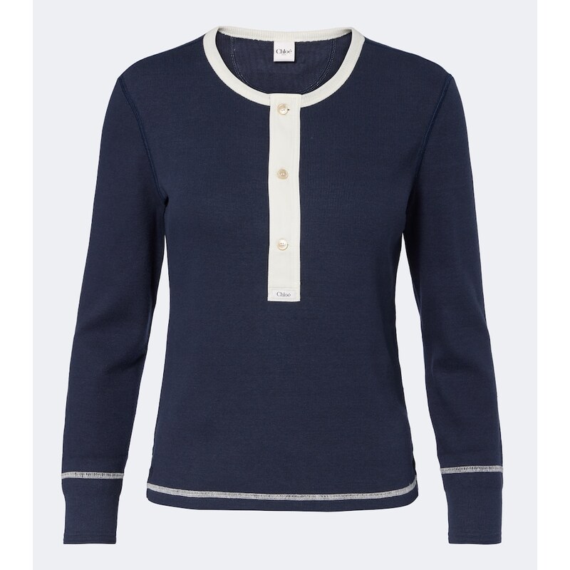 Chloe ChloÃ Ribbed-knit cotton jersey Henley shirt