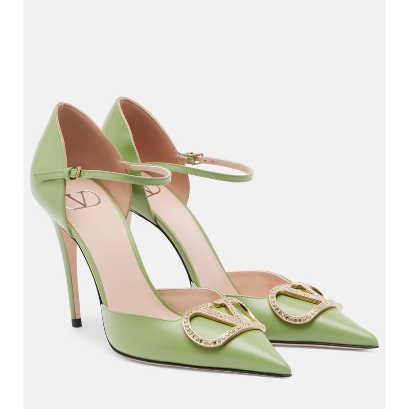 Valentino Garavani DOrsay VLogo embellished leather pumps