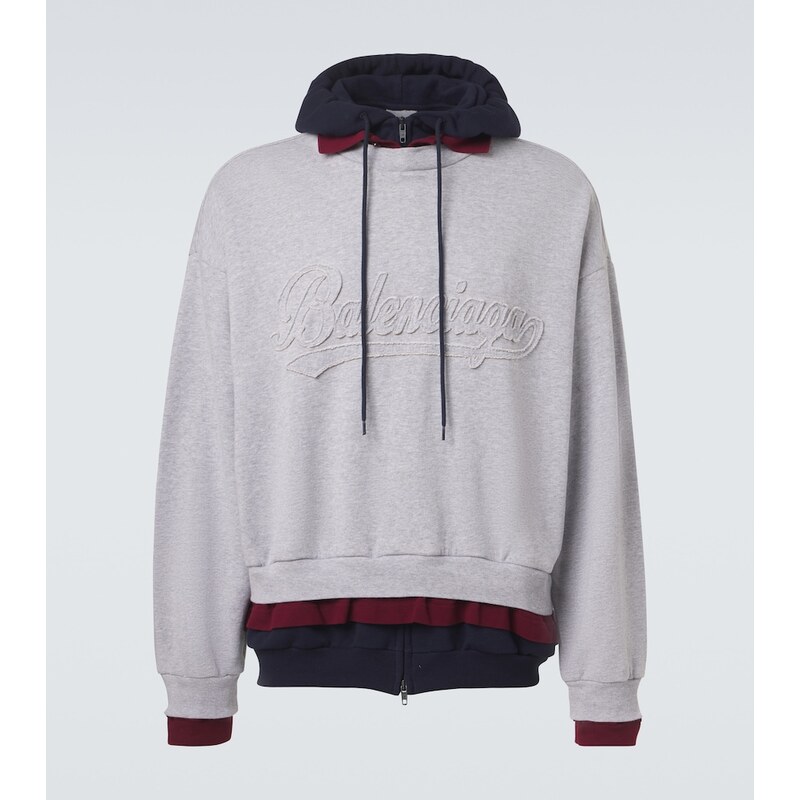 Balenciaga Logo layered cotton jersey hoodie