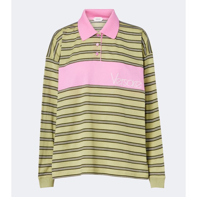 Versace Striped oversized cotton jersey polo shirt