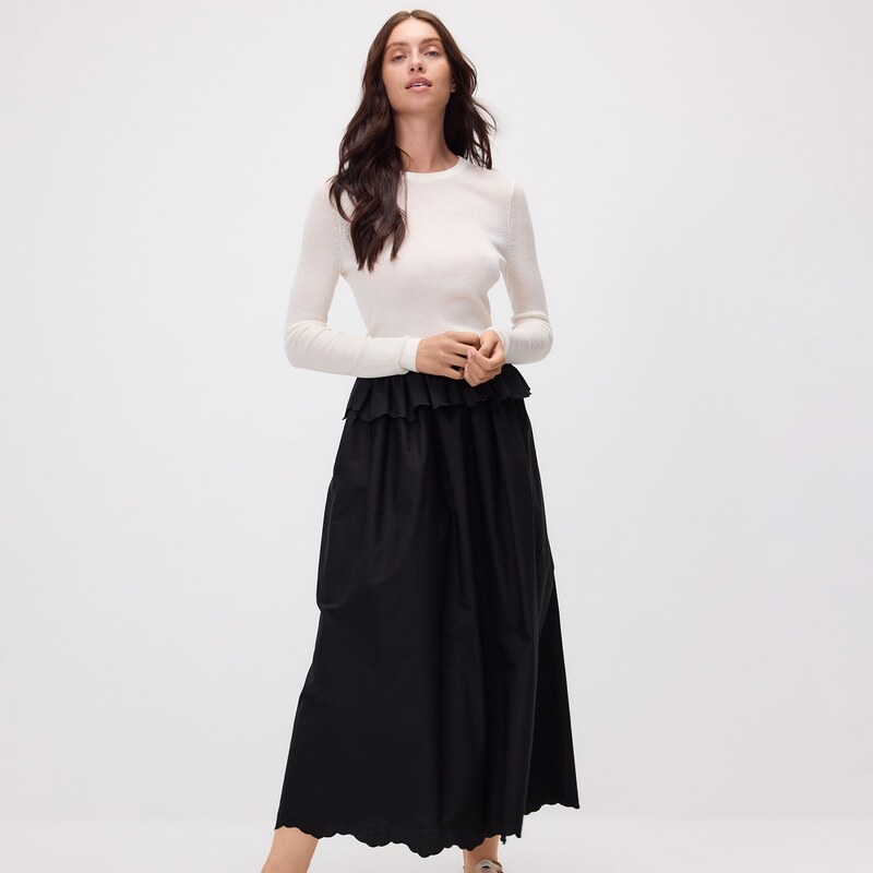 Reserved - Sukně s peplum - černý