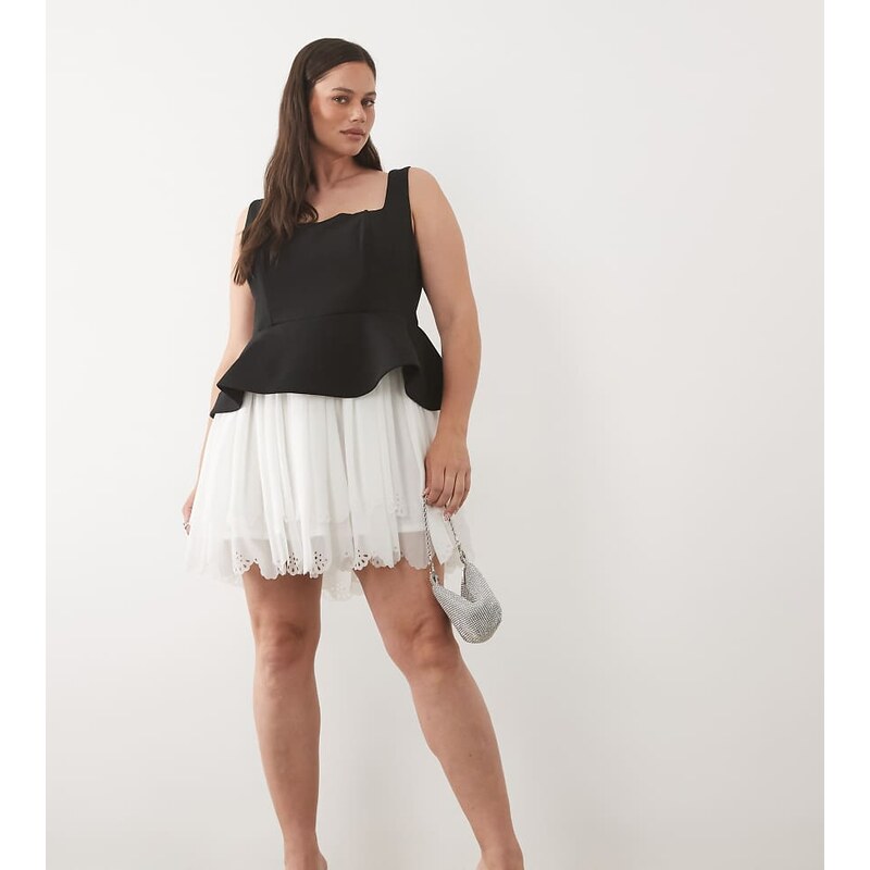 ASOS LUXE Curve mono mini dress with broderie skirt detail in