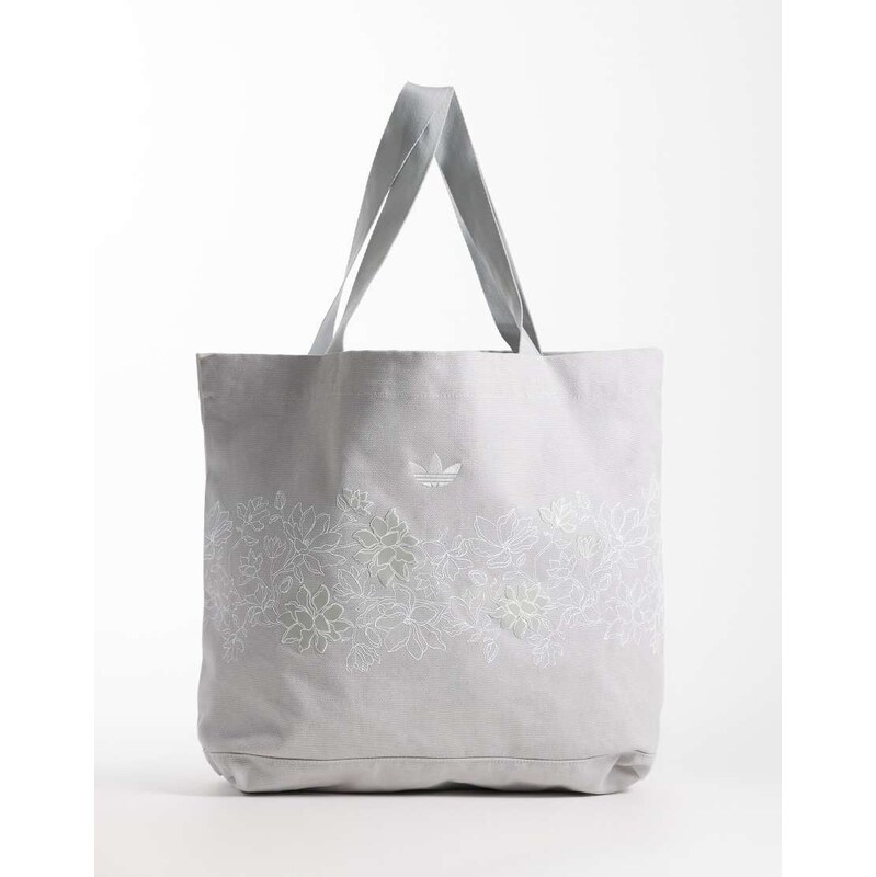 adidas Originals floral embroidered tote bag in grey