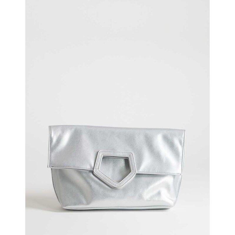 Topshop Gregry oversized folded clutch bag in silver