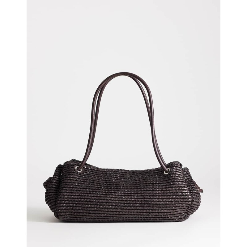 Topshop Miller large straw shoulder bag in chocolate-Brown