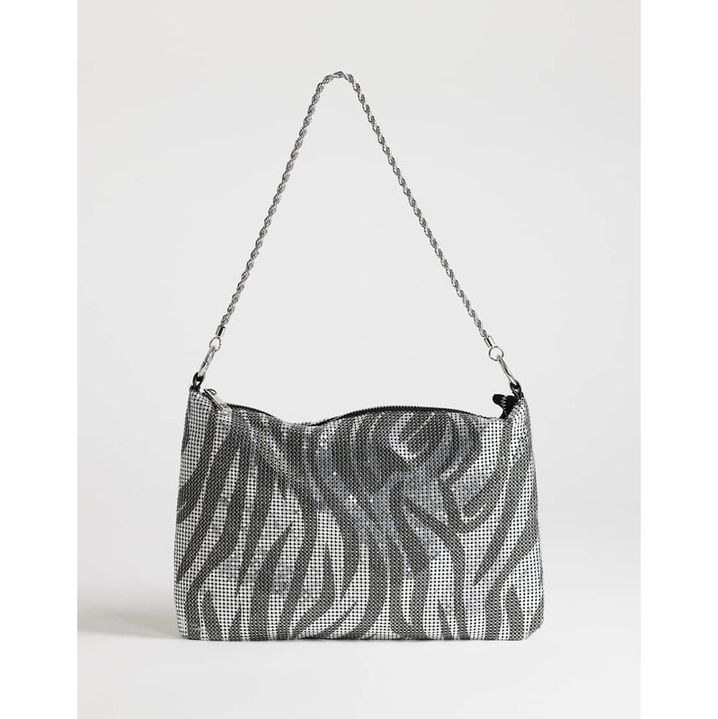 Topshop Jackson embellished small shoulder bag in silver & grey