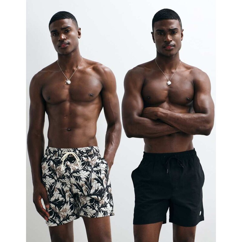 Threadbare 2 pack swim shorts in black and floral print-Multi
