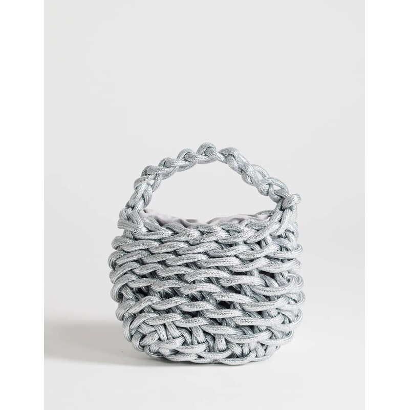 Topshop Morgan small weave grab bag in silver-Pink