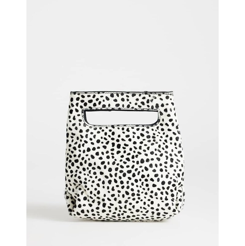 Topshop Stella hair on real leather small grab bag in dalmatian