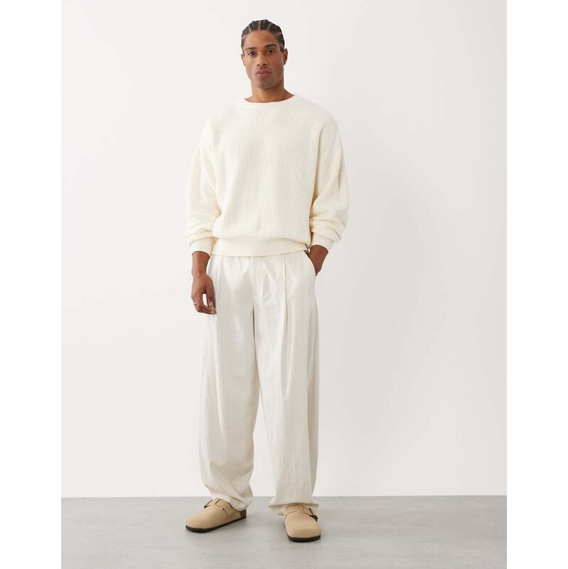 Cotton On box fit crew knit in ecru-White