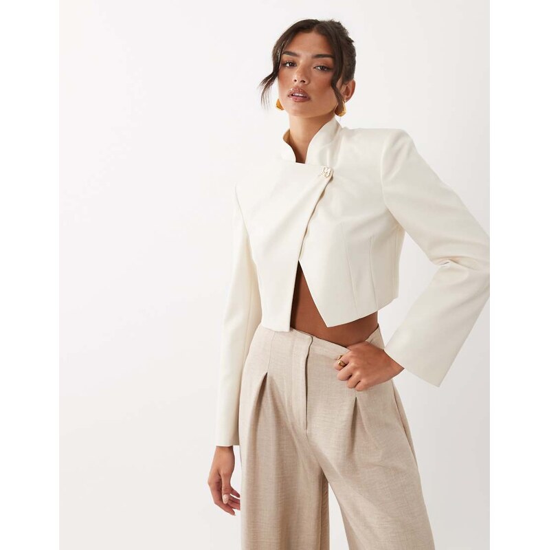 ASOS LUXE cropped boxy jacket with 80s wrap over front opening