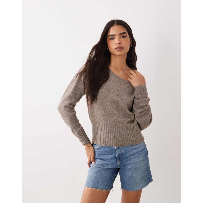 Cotton On Luxe slouch off shoulder long sleeve knit in chai dust