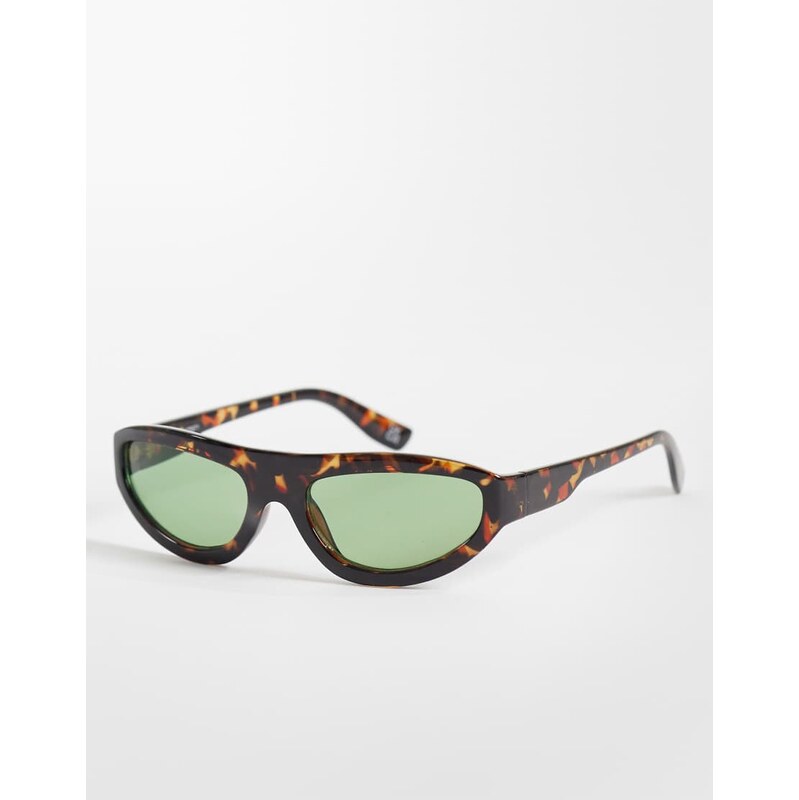 ASOS DESIGN wrap oval sunglasses in tort with green lens-Brown
