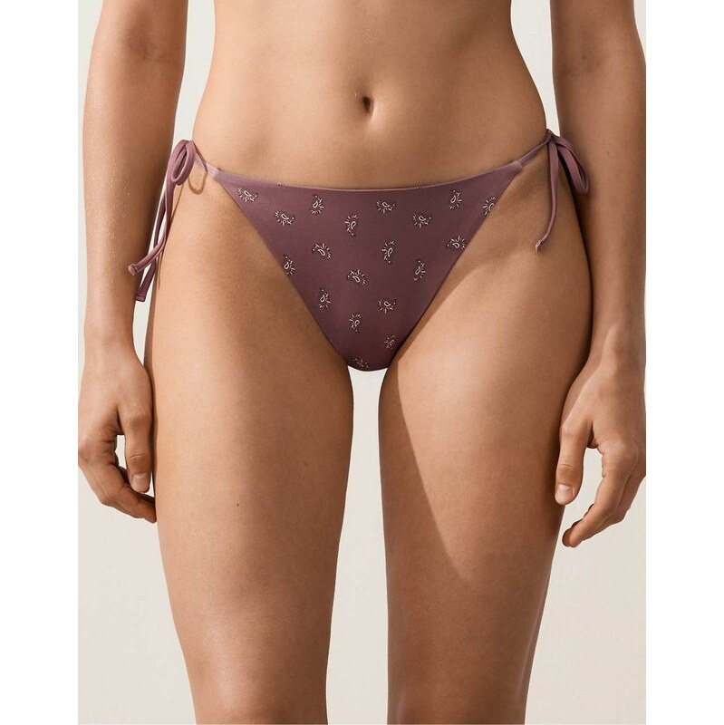OYSHO Medium-coverage bandana-print tie bikini briefs in brown