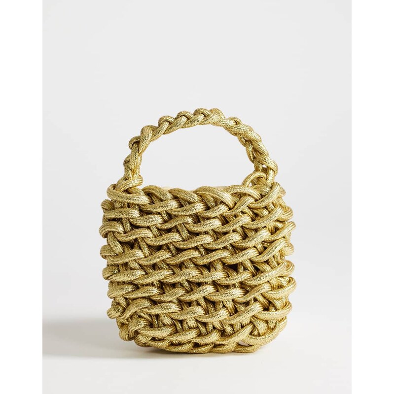 Topshop Morgan small weave grab bag in gold