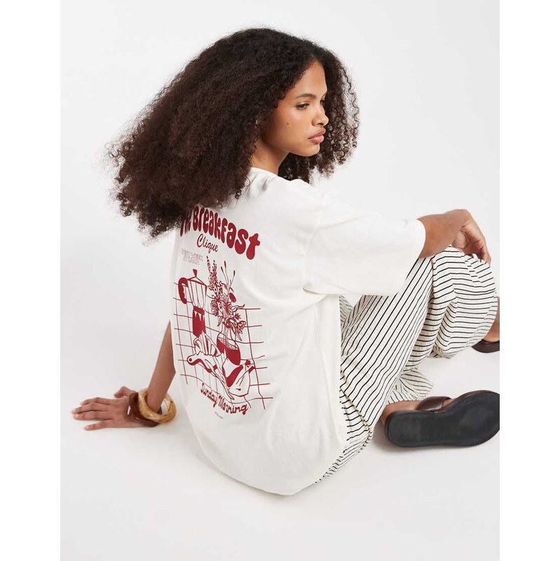 JJXX breakfast club oversized t-shirt in white and red