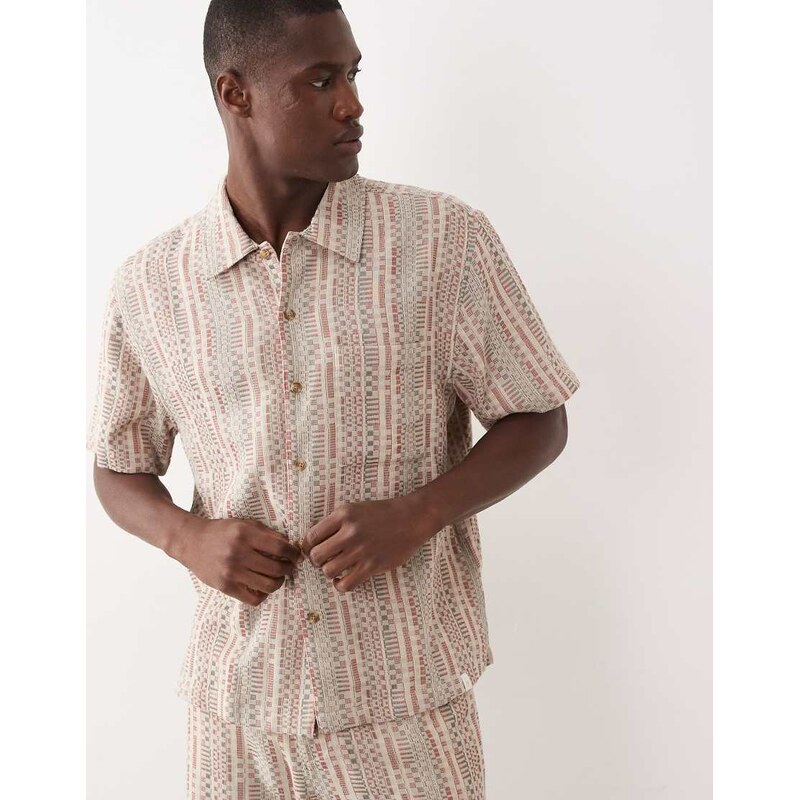 Farah Clarence co-ord short sleeve textured stripe logo shirt in