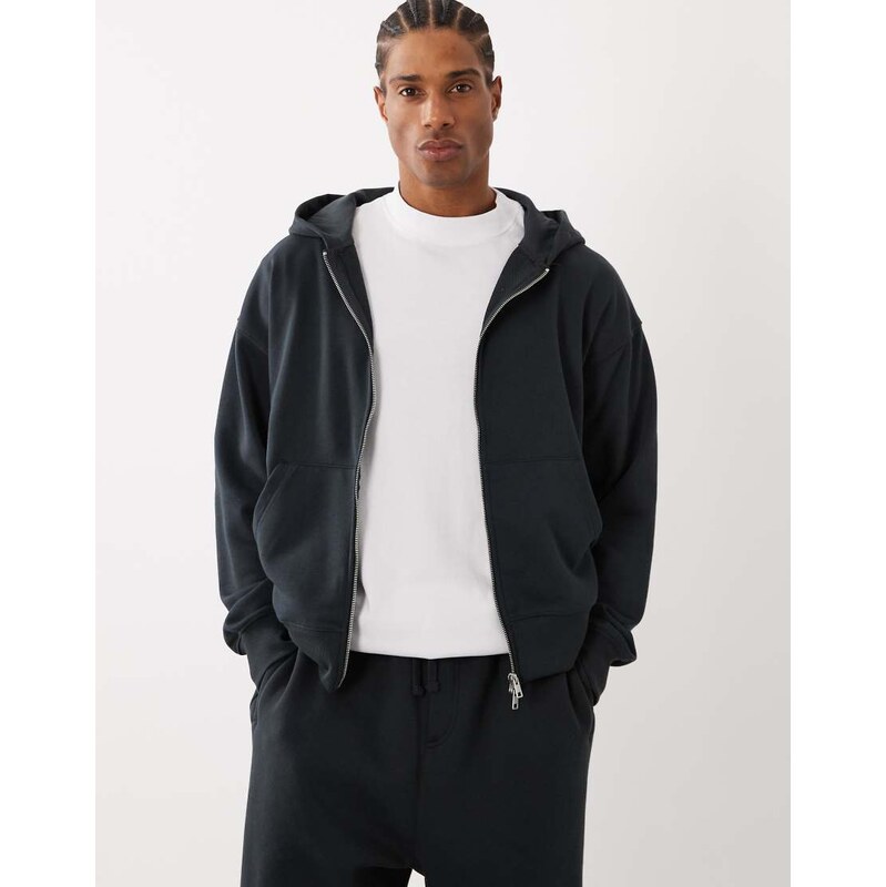 Cotton On zip up hoodie in washed black