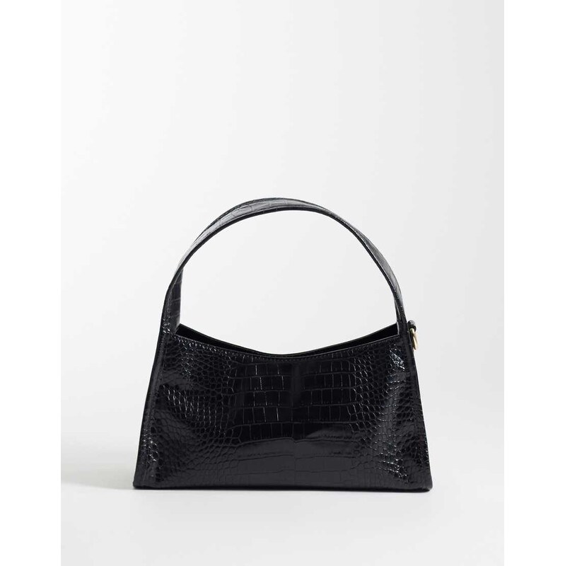 PASQ shiny faux croc shoulder bag in black