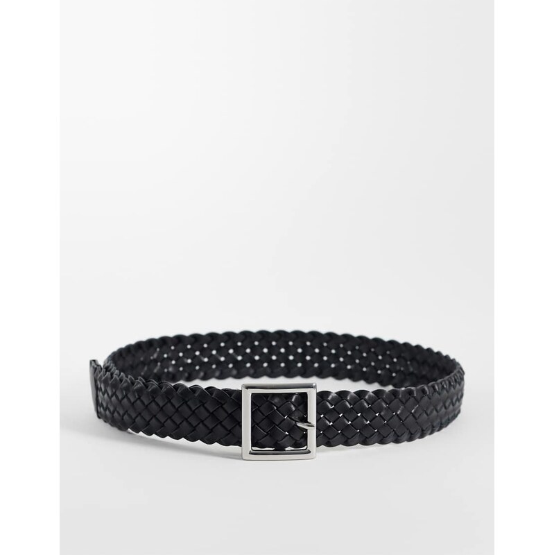 Topshop weave leather belt in black