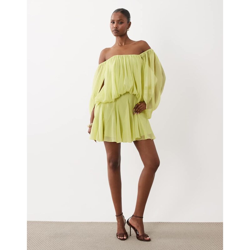 ASOS DESIGN blouson mini dress with split sleeve and volume
