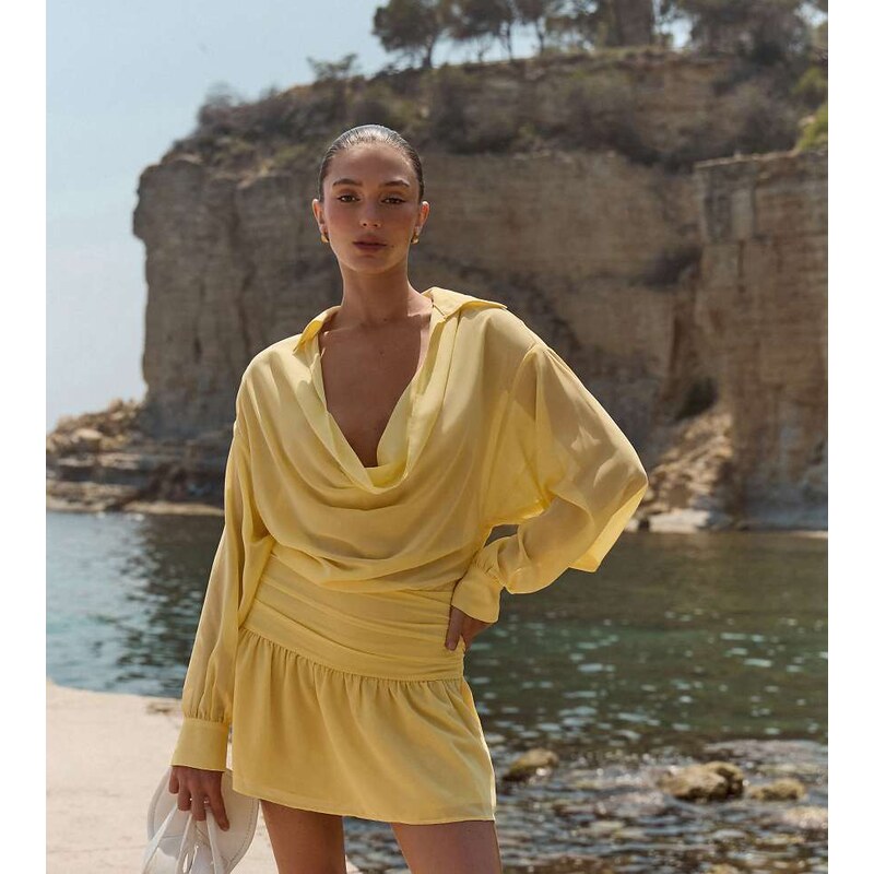 The Frolic exclusive chiffon ruffle skirt drape front beach mini