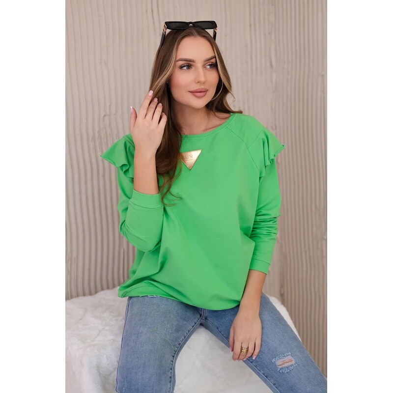 Kesi Bavlněná halenka s volánky na ramenou světle zelené barvy
