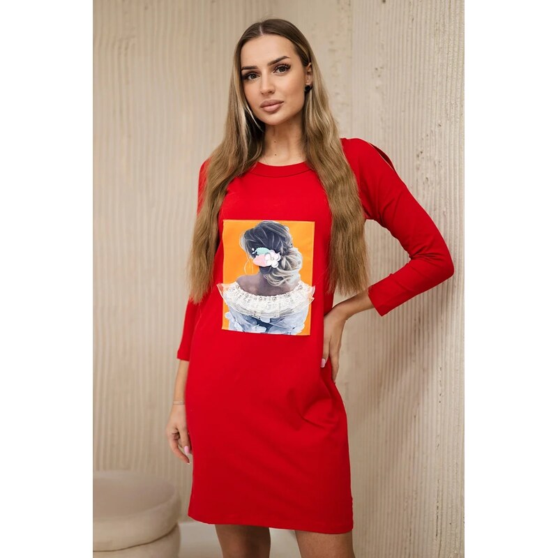 Kesi Šaty s 3D grafikou, krajka červená