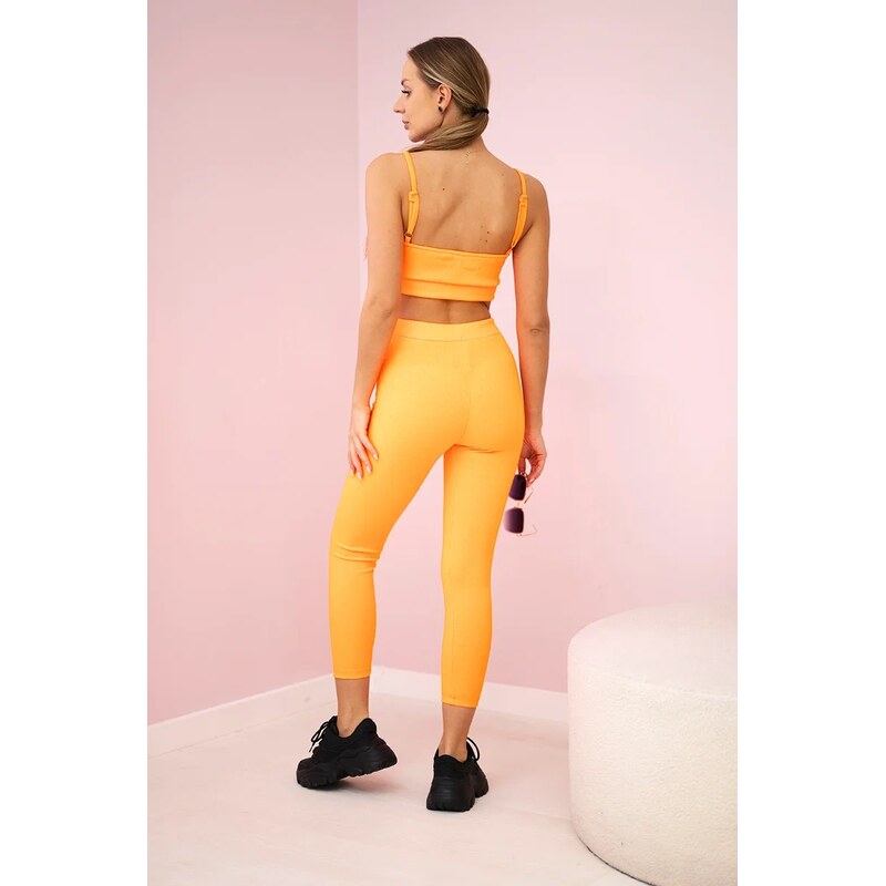 Kesi Pruhovaný top set s halenkou oranžově neonové barvy