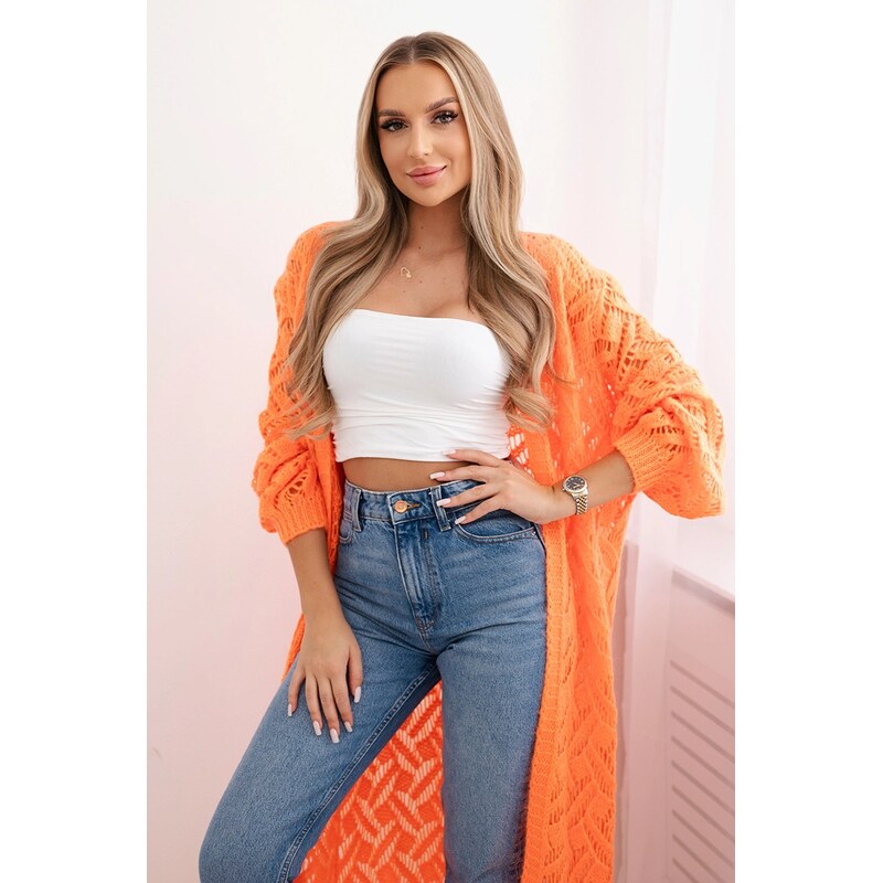 Kesi Svetr dlouhý cardigan Super KID Mohair oranžově neon