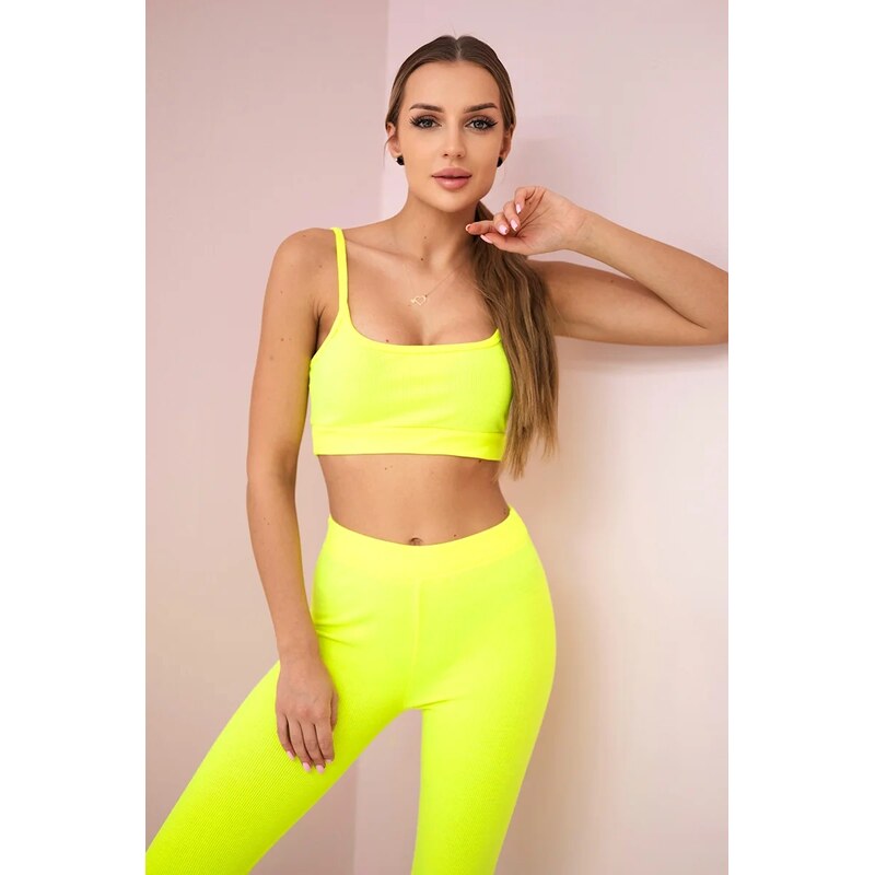 Kesi Pruhovaný top set s halenkou žluté neonové barvy