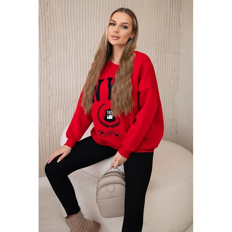 Kesi Bavlněná souprava zateplená mMikina + legíny červené