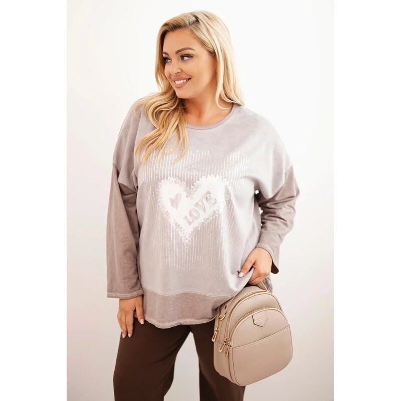 Kesi Włoski Dámská mMikina Plus Size bavlněná s potiskem srdce a