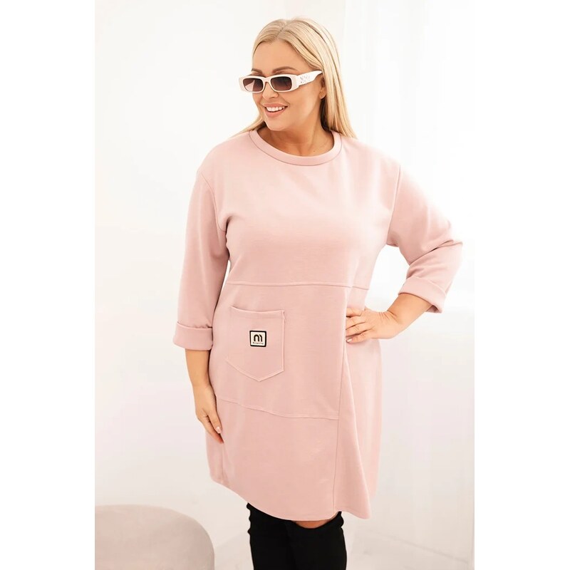 Kesi Włoski Dámské šaty Plus Size máslo s kapsou a rukávem 3/4