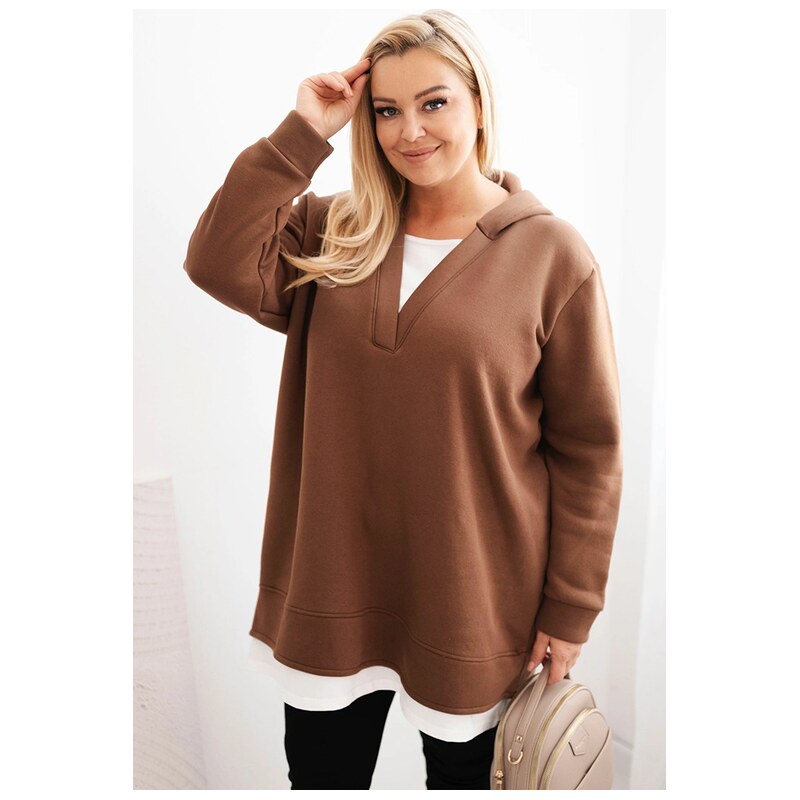 Kesi Dámská mMikina zateplená Plus Size s kapucí a véčkovým