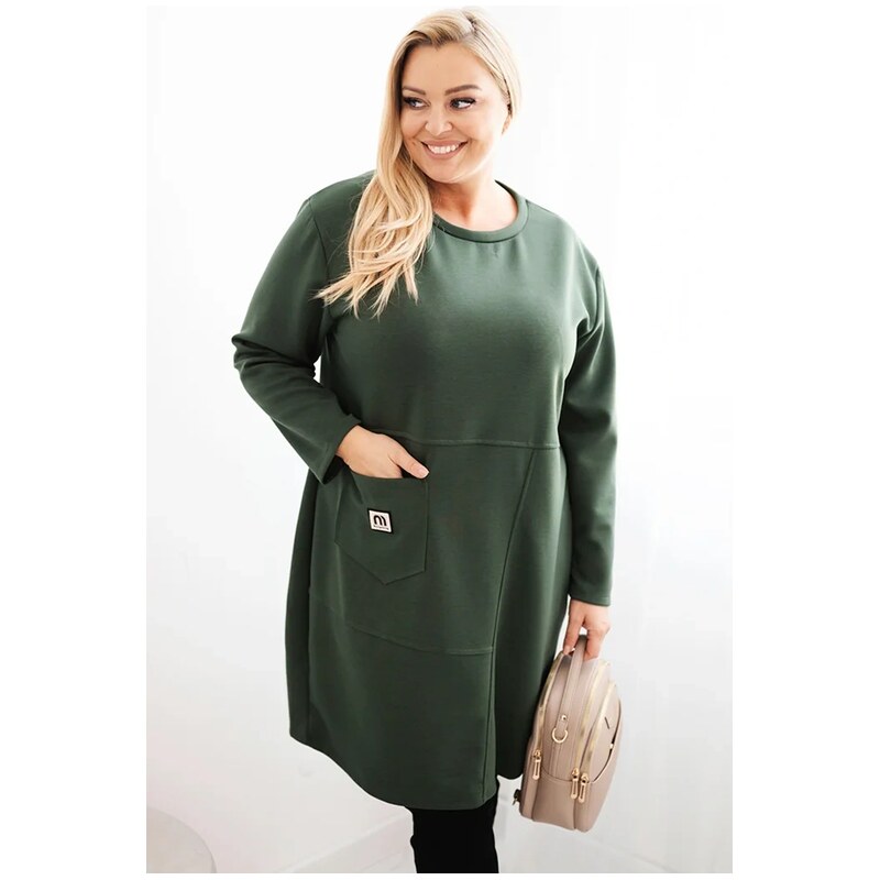 Kesi Włoski Dámské šaty Plus Size máslo s kapsou a rukávem 3/4