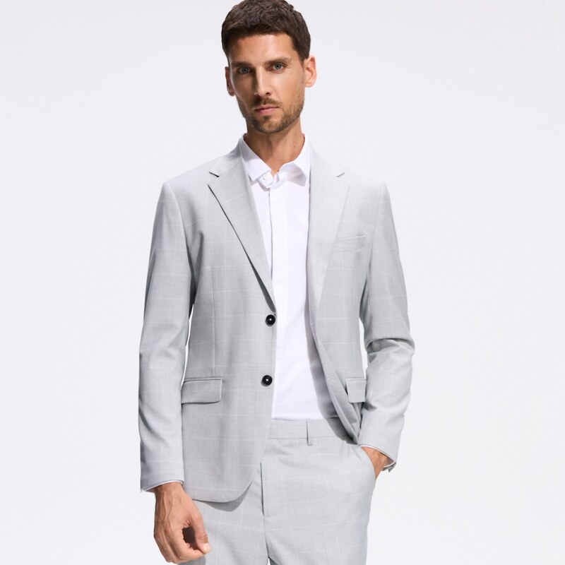 Reserved - Kostkovaný blejzr slim fit - světle šedá