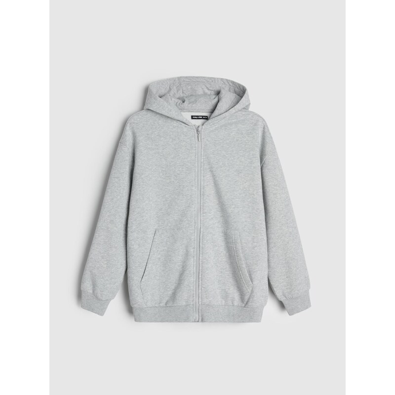 Sinsay - Oversize mikina na zip s kapucí - šedá
