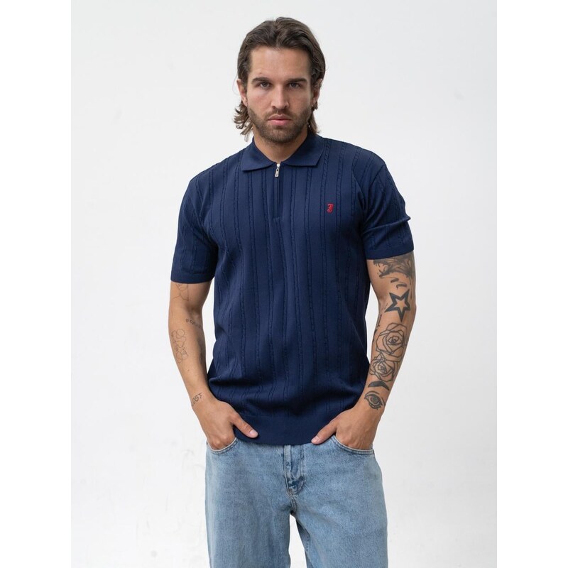 Pánské polo tričko ve stylu svetru tmavě modré Jigga Wear Ribbed