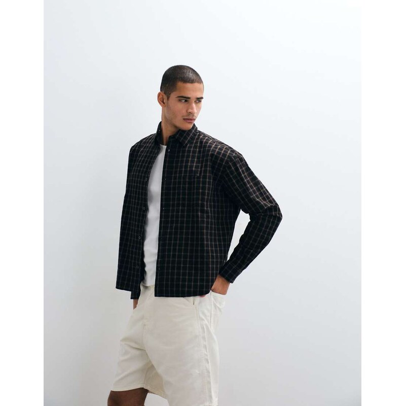 Weekday oversized boxy fit shirt in black & brown check