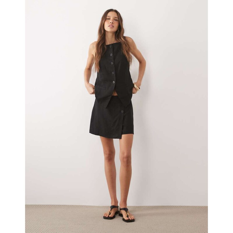 New Look co-ord linen blend wrap skort in black