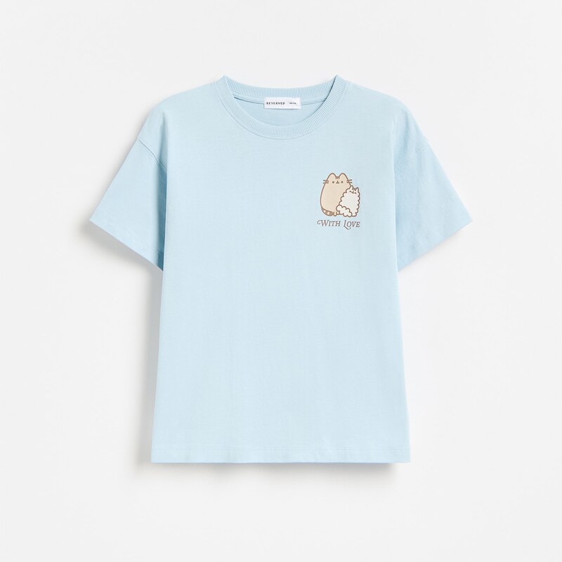 Reserved - Tričko s potiskem Pusheen - bleděmodrá