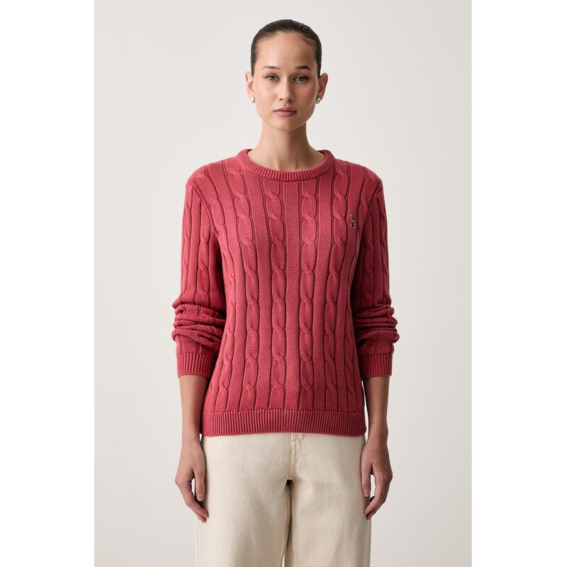 U.S. Polo Assn. svetr dámský bavlněný CREW NECK CABLE