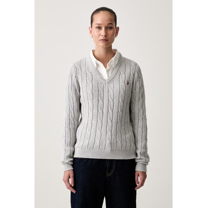 U.S. Polo Assn. svetr dámský bavlněný V-NECK CABLE