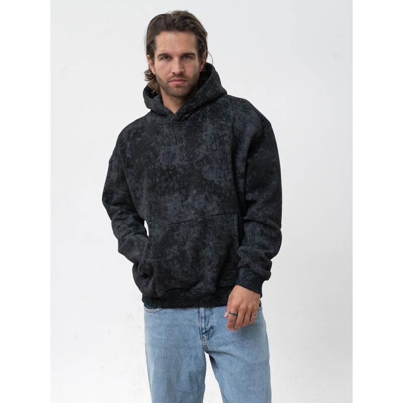 Pánská mikina s kapucí oversize vypraná černá Jigga Wear