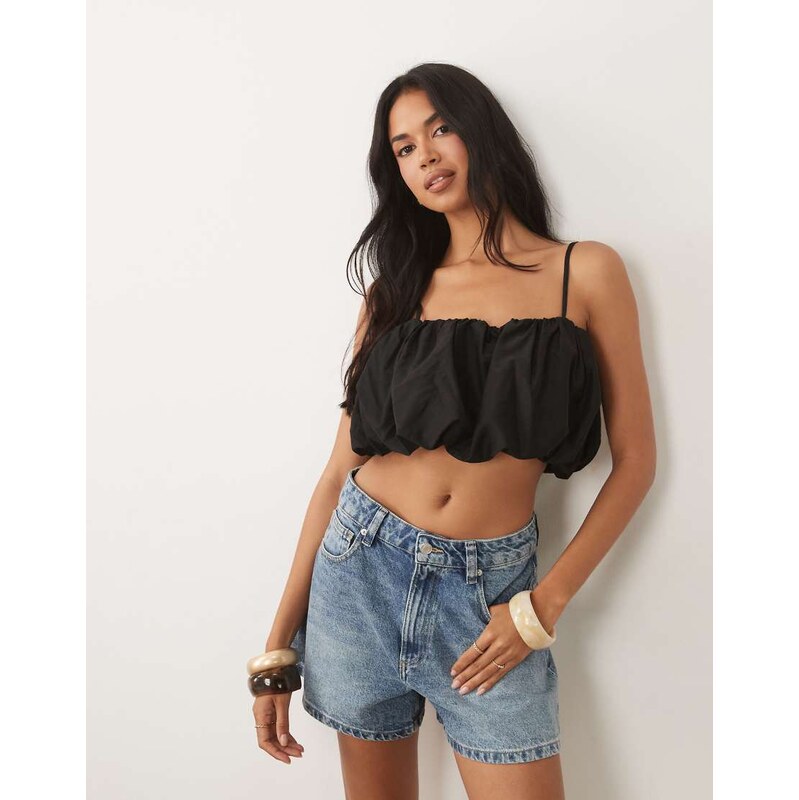 ASOS DESIGN ruffle top in black