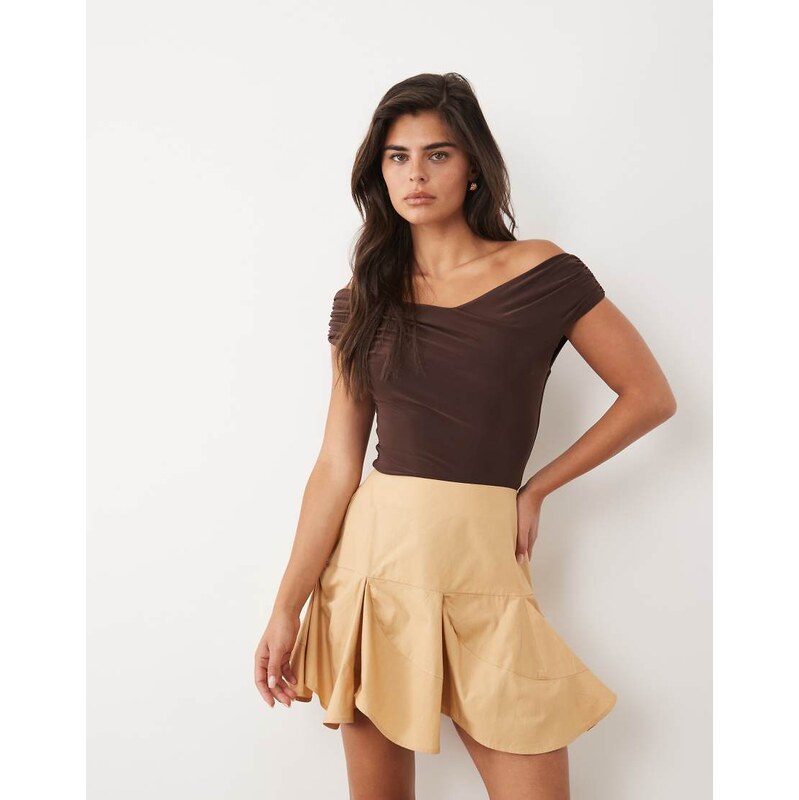 ASOS DESIGN diagonal seam detail flippy mini skirt in camel